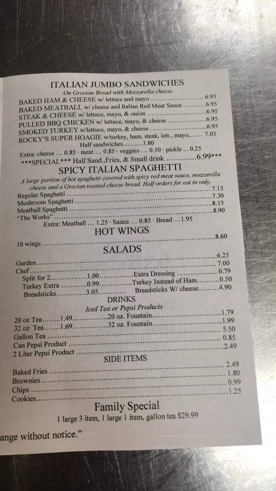 Rocky's Pizza - Greeneville, TN menu_pic