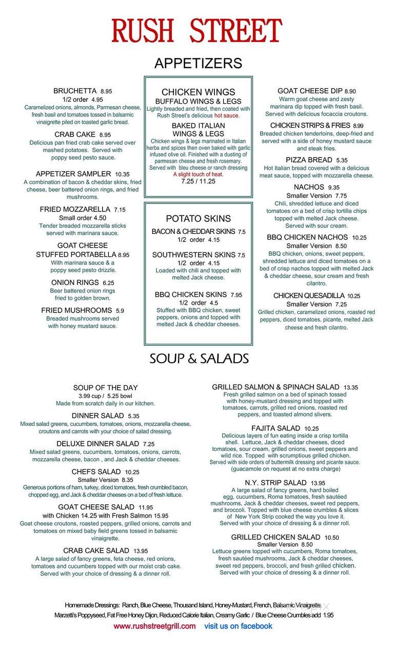 Rush Street Neighborhood Grill - Kingsport, TN menu_pic