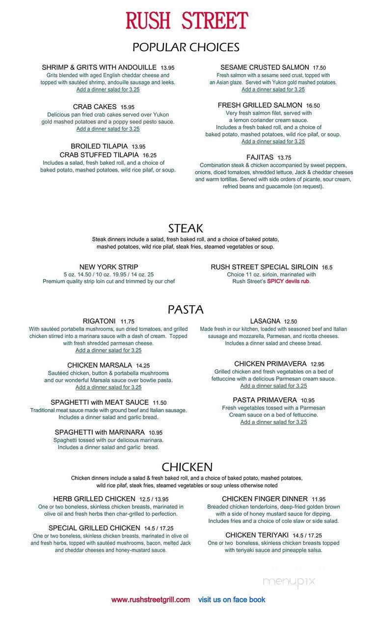 Rush Street Neighborhood Grill - Kingsport, TN menu_pic