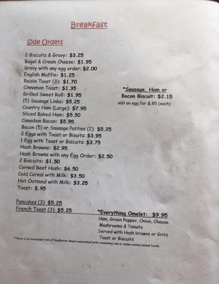 Southernaire Motel-Restaurant - Stewart, TN menu_pic