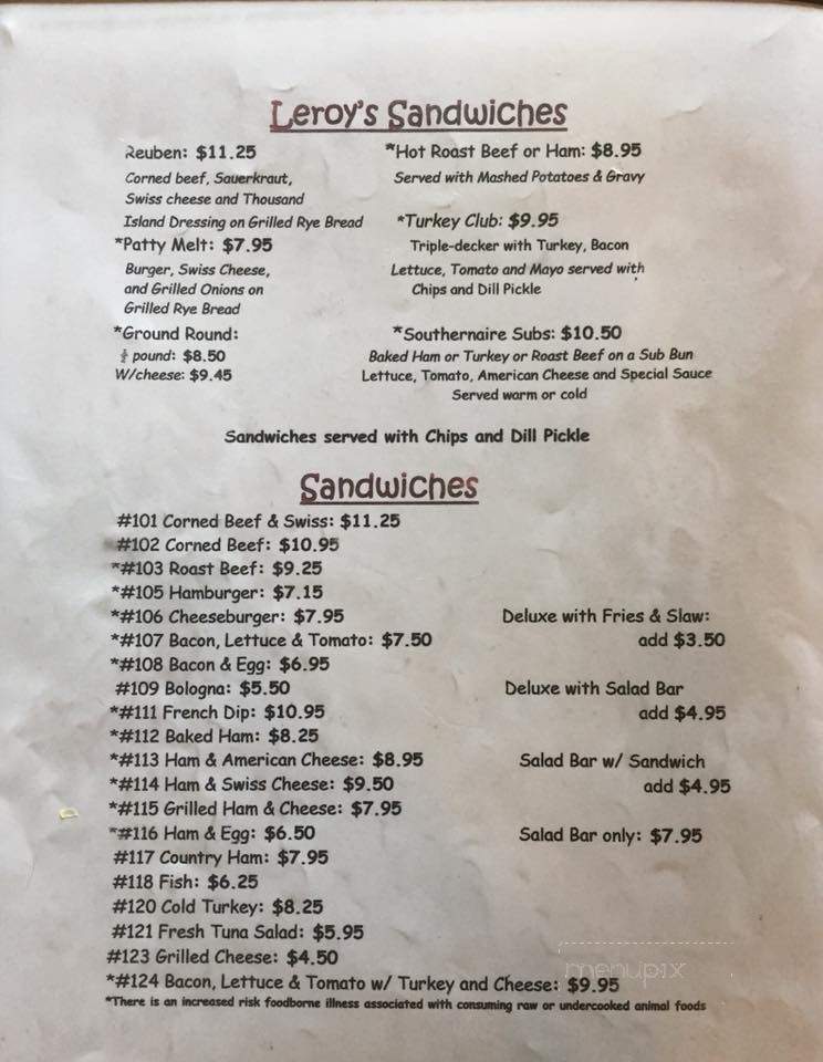 Southernaire Motel-Restaurant - Stewart, TN menu_pic