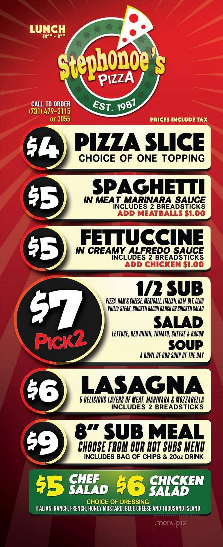 Stephonoe's Pizza Village - South Fulton, TN menu_pic