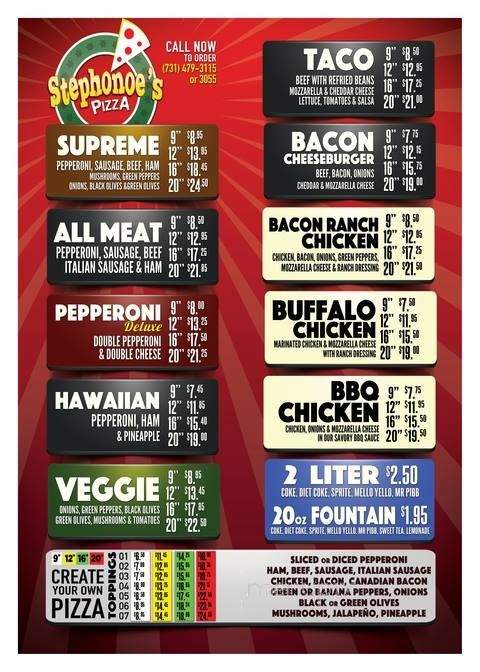 Stephonoe's Pizza Village - South Fulton, TN menu_pic