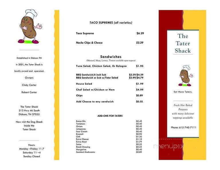 Tater Shack - Dickson, TN menu_pic