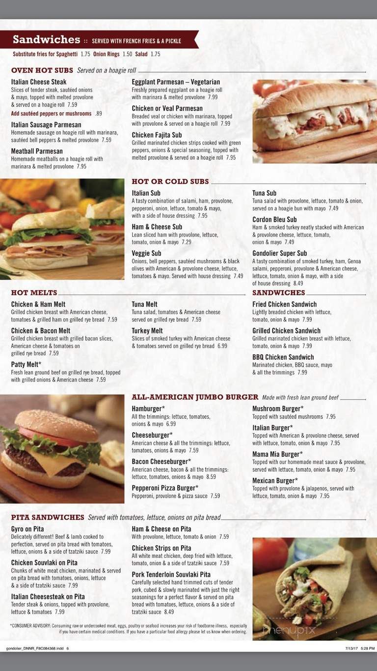 Gondolier Italian Restaurant & Pzz - Knoxville, TN menu_pic