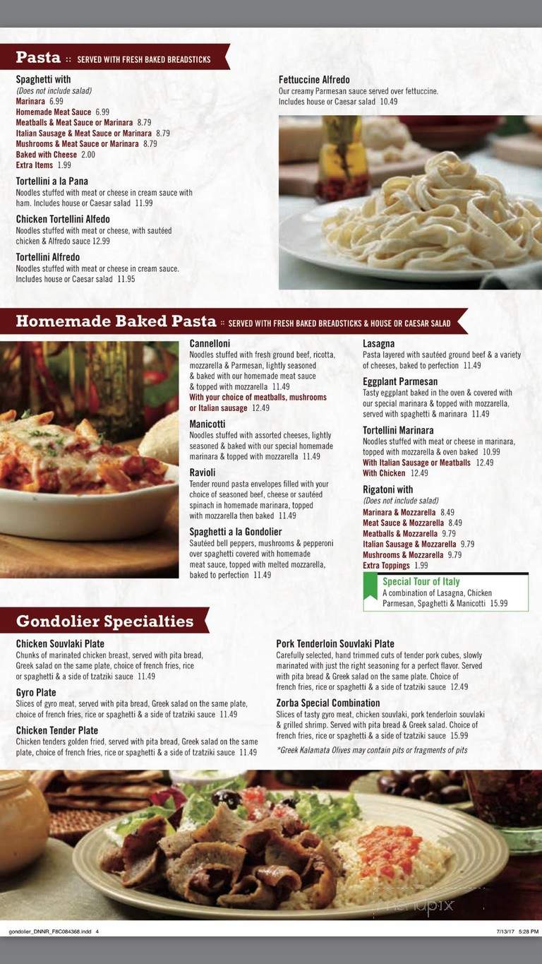 Gondolier Italian Restaurant & Pzz - Knoxville, TN menu_pic