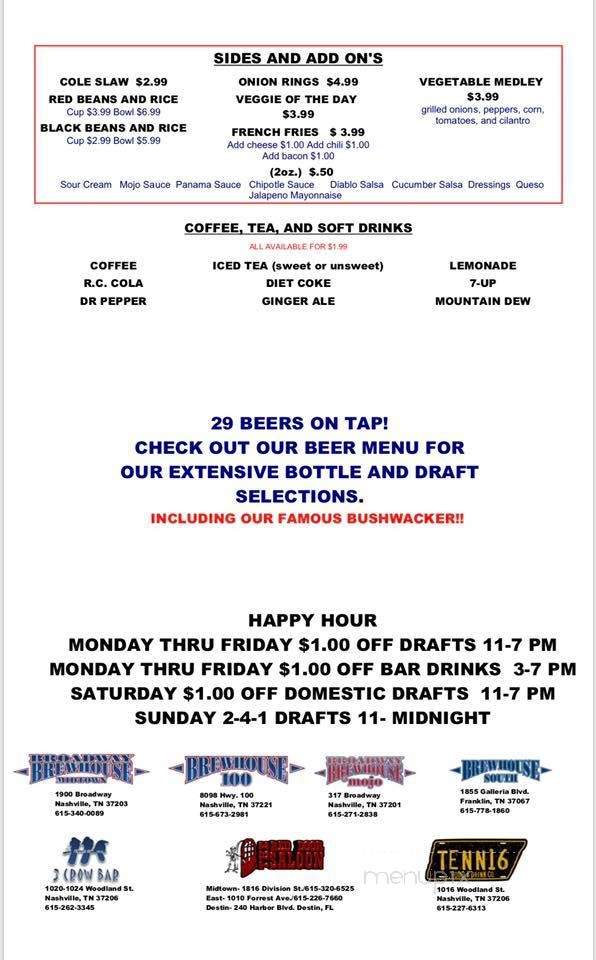 Brewhouse West - Nashville, TN menu_pic