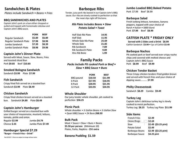Captain John's Bar-B-Que - Collierville, TN menu_pic