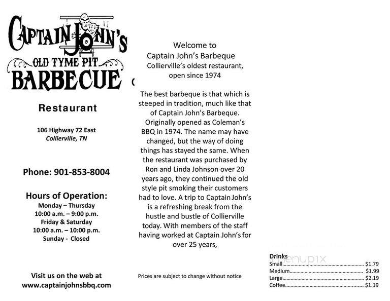 Captain John's Bar-B-Que - Collierville, TN menu_pic