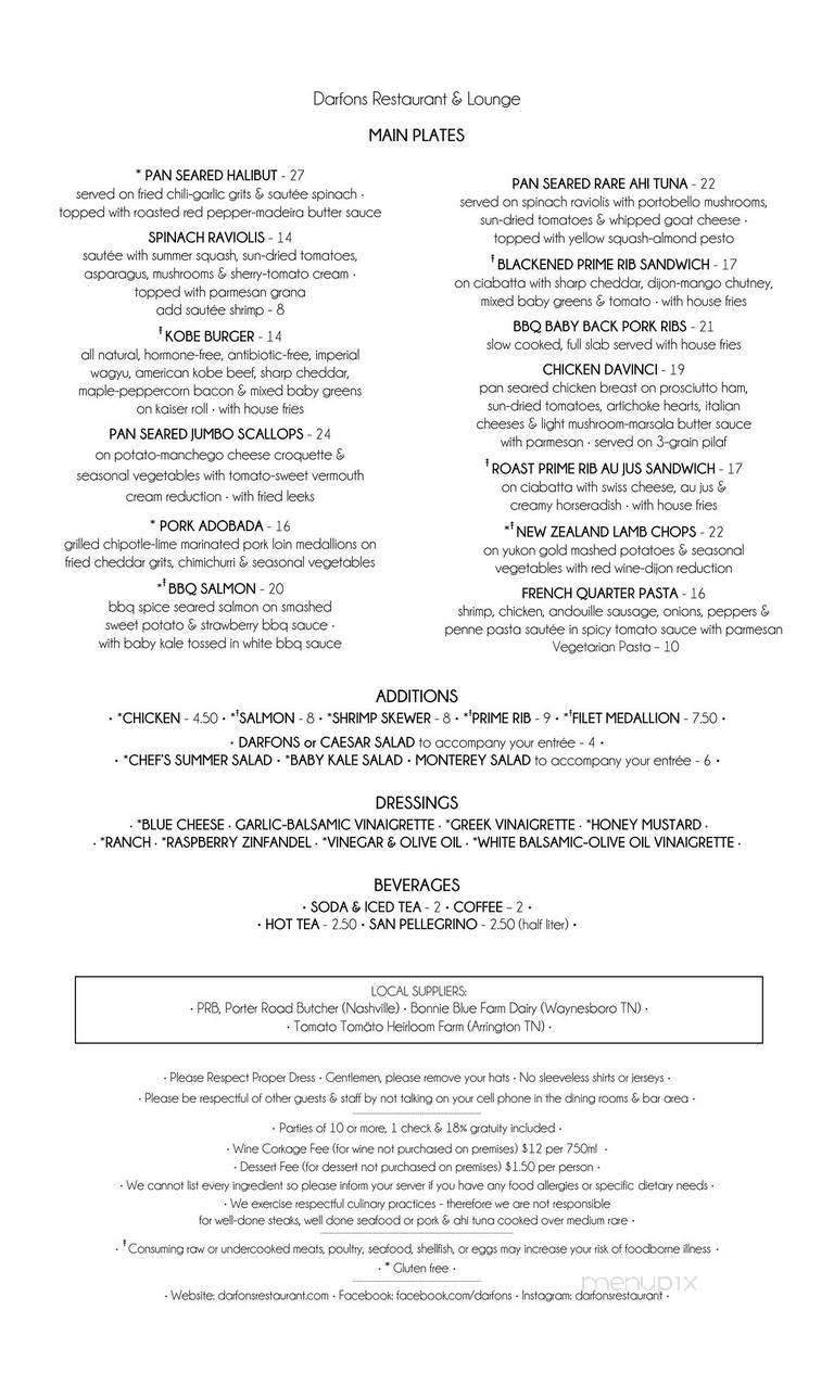 Darfons Restaurant & Lounge - Nashville, TN menu_pic