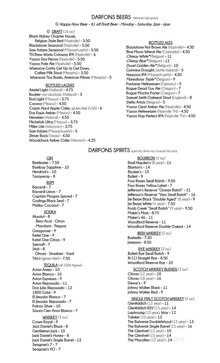 Darfons Restaurant & Lounge - Nashville, TN menu_pic