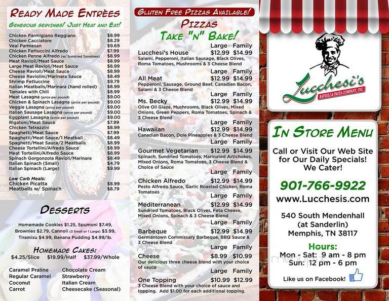 Lucchesi's Ravioli & Pasta Co - Memphis, TN menu_pic