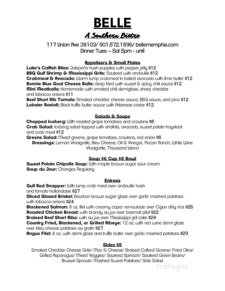 Memphis Belle Restaurant - Memphis, TN menu_pic