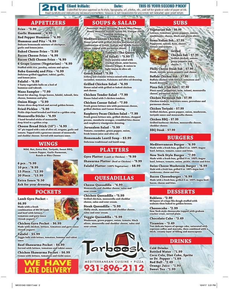 Tarboosh - Nashville, TN menu_pic