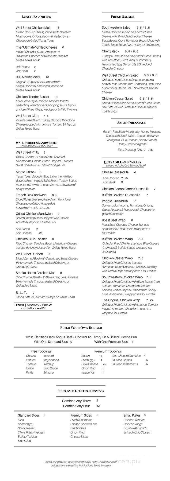 Wall Street - Murfreesboro, TN menu_pic