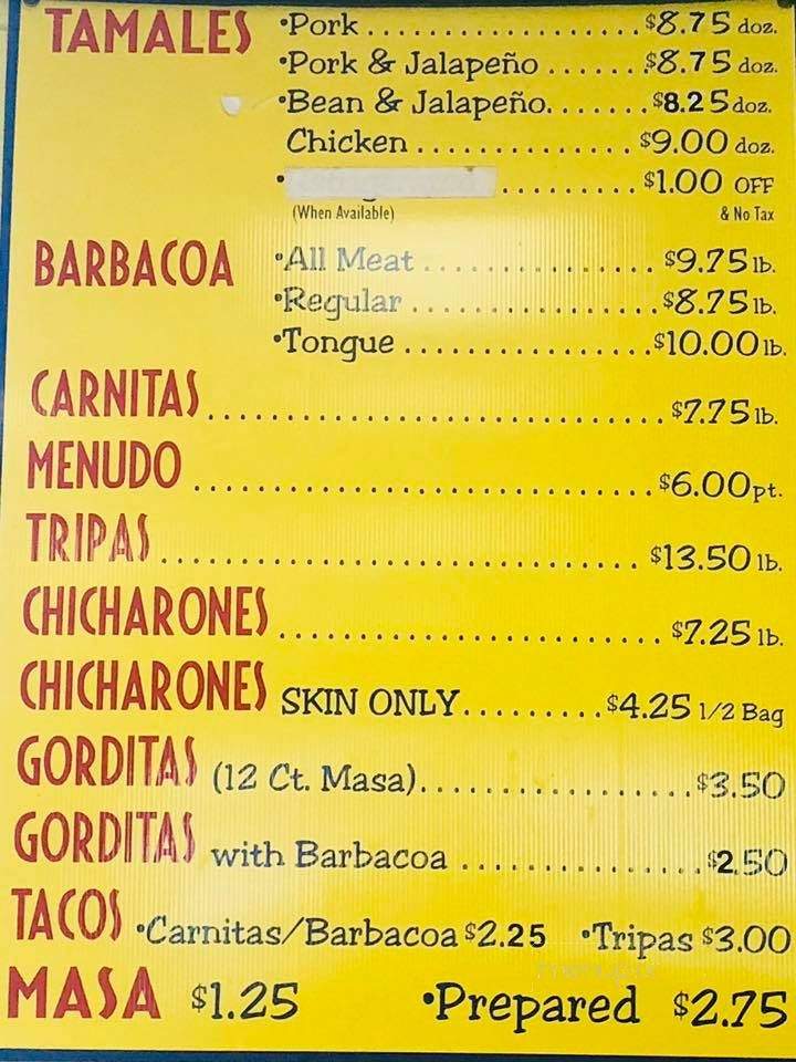Adelita Tamales & Tortilla - San Antonio, TX menu_pic