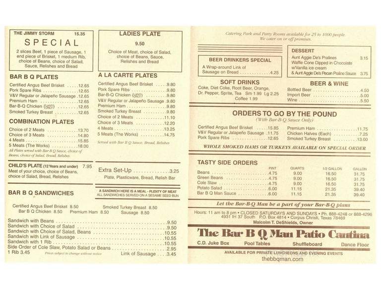 Bar-B-Q Man Restaurant - Corpus Christi, TX menu_pic