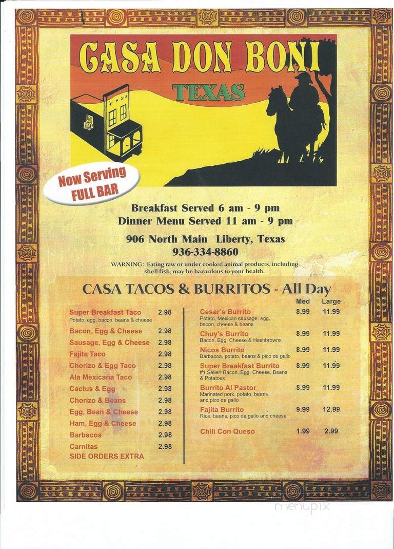 Casa Don Boni - Liberty, TX menu_pic