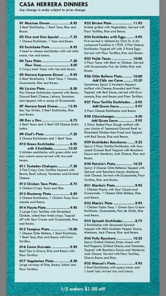 Casa Herrera - Abilene, TX menu_pic
