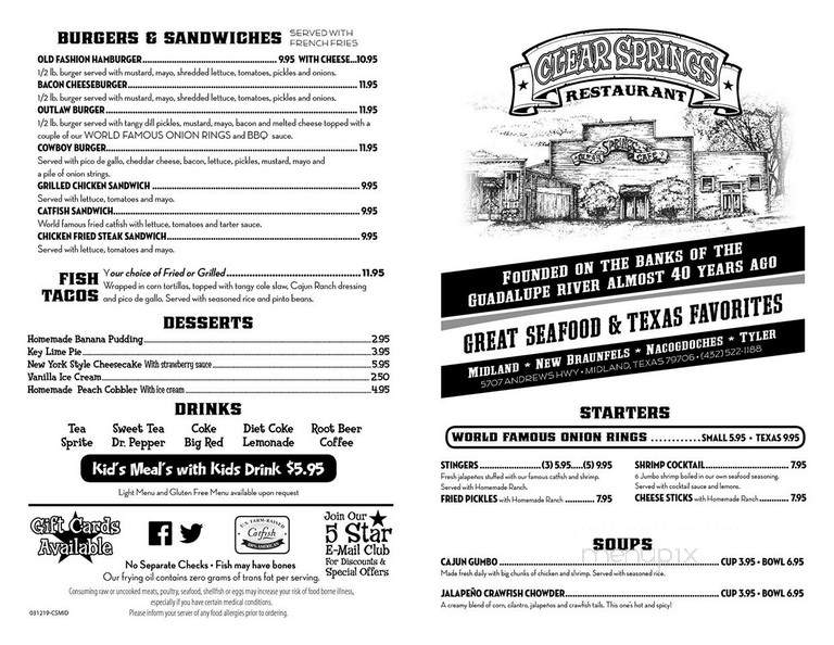 Clear Springs Cafe - Midland, TX menu_pic