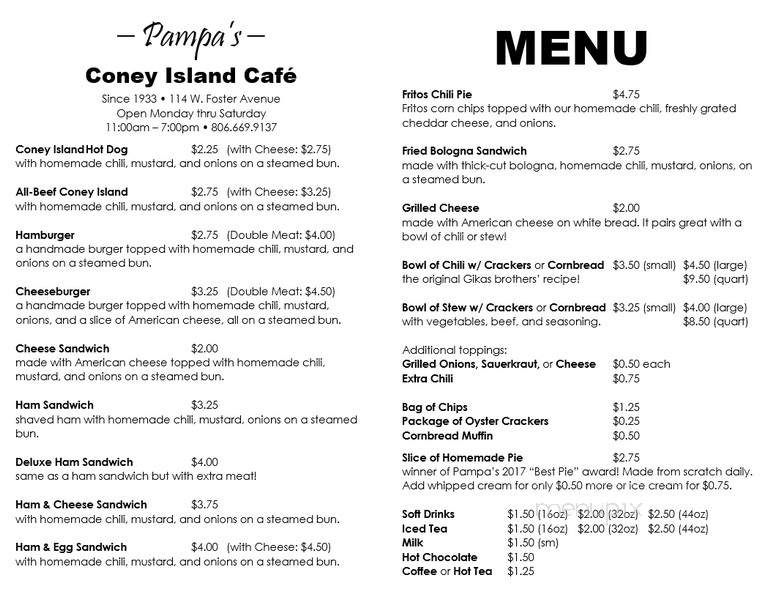 Coney Island Cafe - Pampa, TX menu_pic