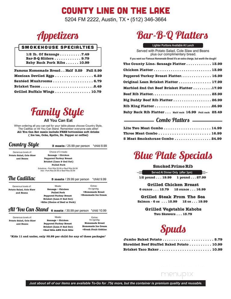 County Line On The Lake - Austin, TX menu_pic