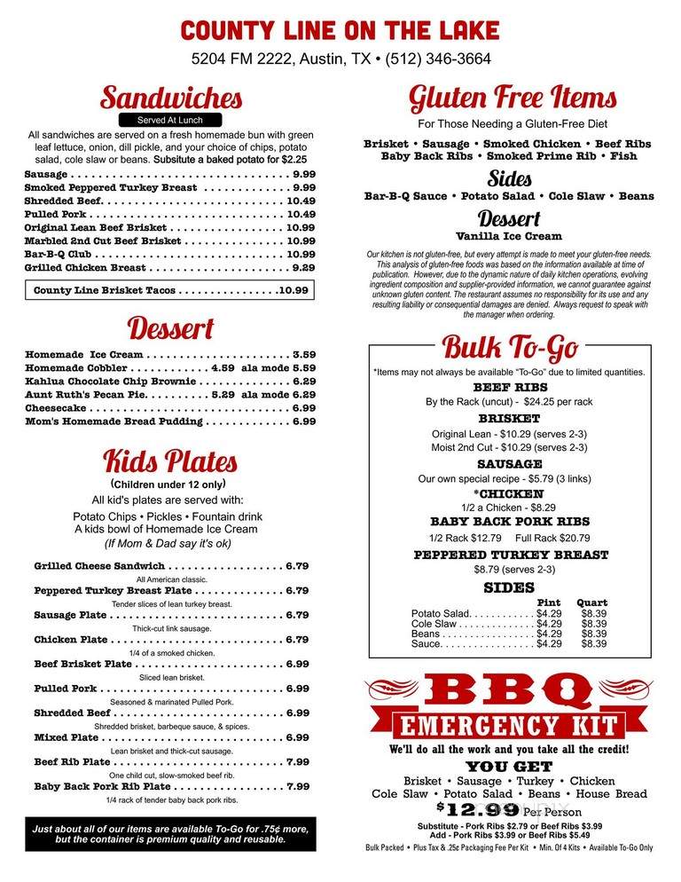 County Line On The Lake - Austin, TX menu_pic