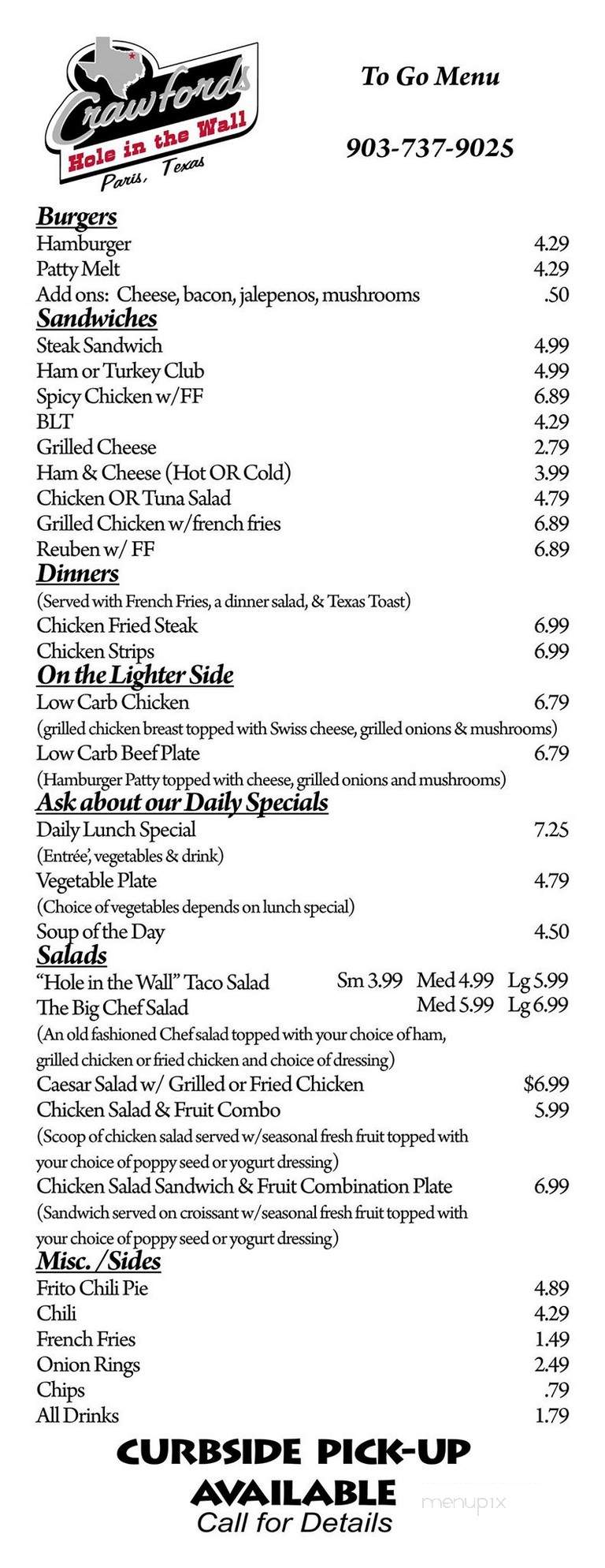 Online Menu Of Crawford S Hole In The Wall Paris Tx Online Menu Of Crawford S Hole In The Wall Paris Tx