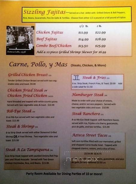 El Restaurante Azteca - Hondo, TX menu_pic
