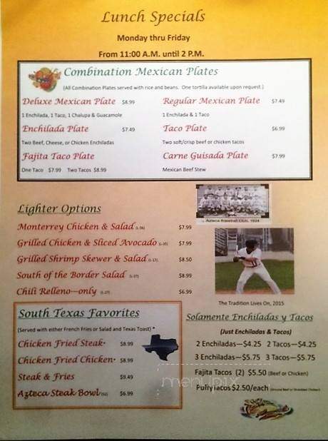 El Restaurante Azteca - Hondo, TX menu_pic