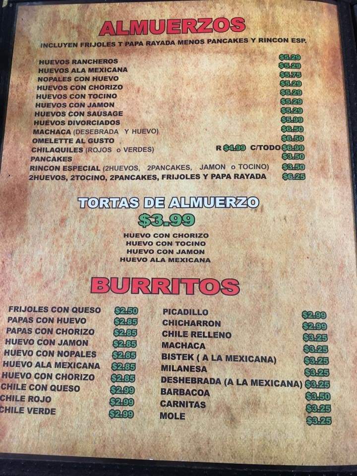 El Rincon De Villa - El Paso, TX menu_pic