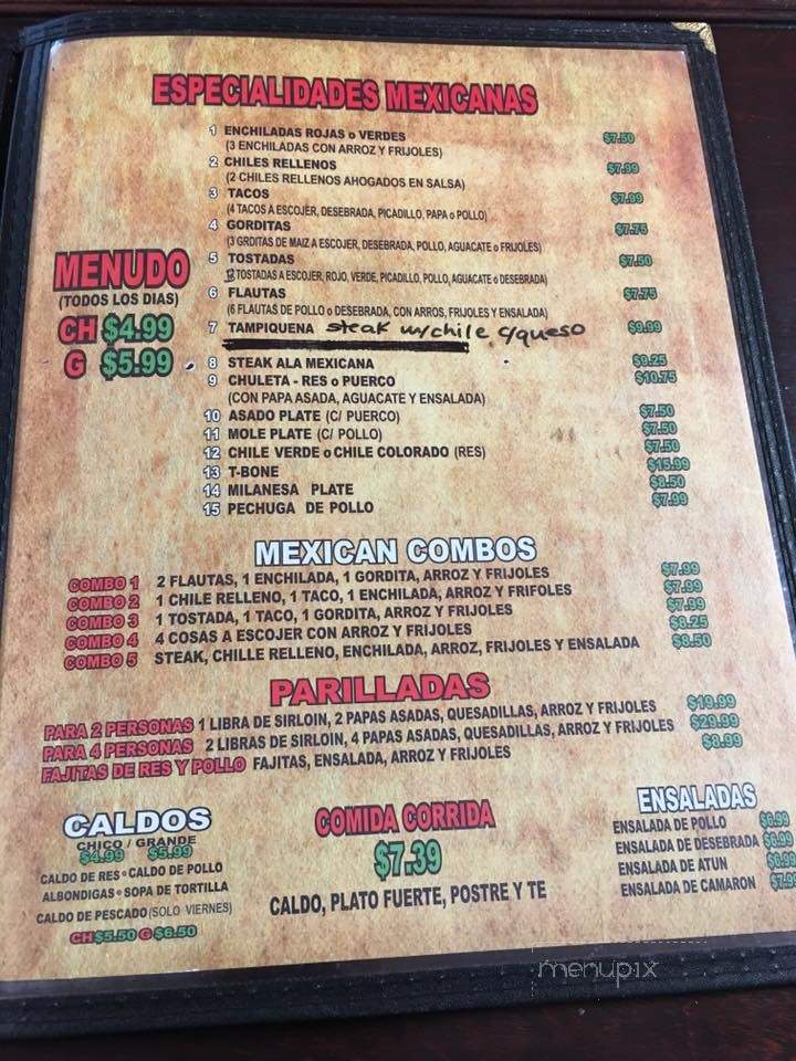 El Rincon De Villa - El Paso, TX menu_pic