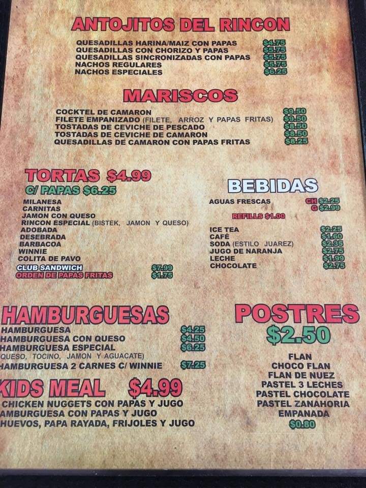 El Rincon De Villa - El Paso, TX menu_pic