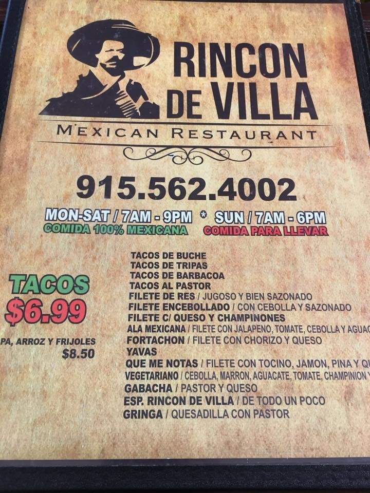 El Rincon De Villa - El Paso, TX menu_pic
