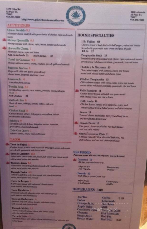Gabriels - El Paso, TX menu_pic