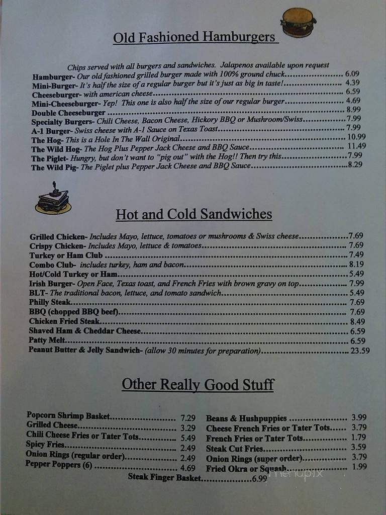 Hole In The Wall Cafe - Newcastle, TX menu_pic