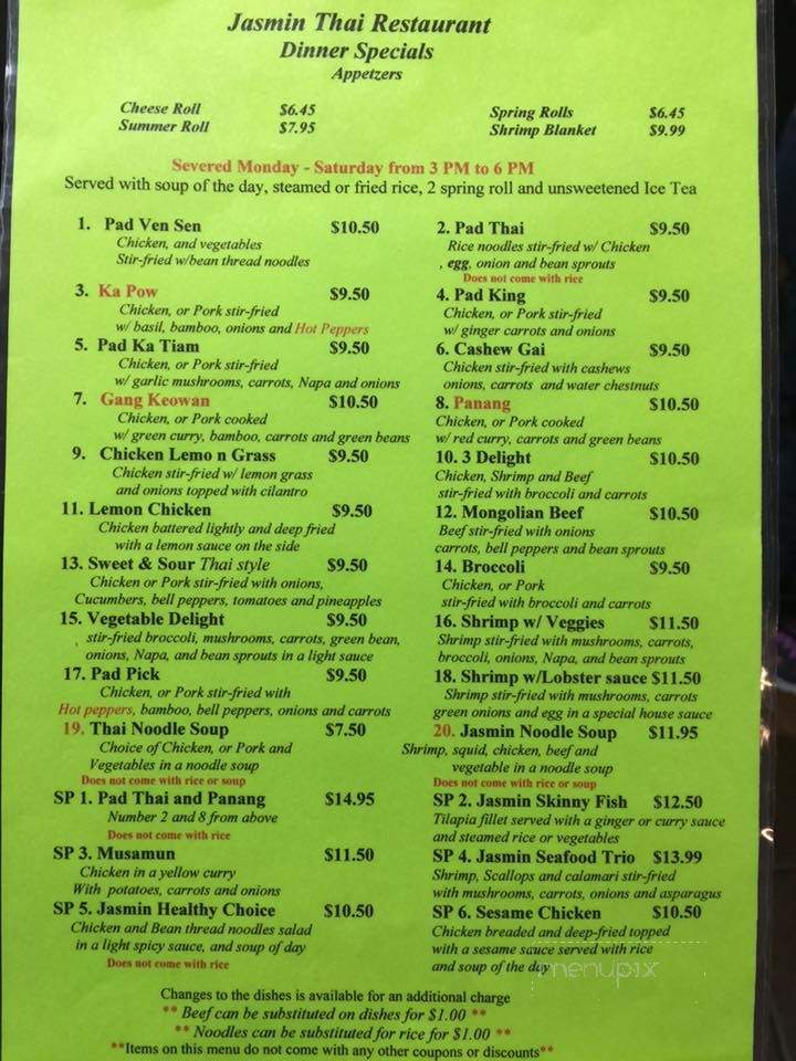 Jasmine Thai Restaurant - San Antonio, TX menu_pic