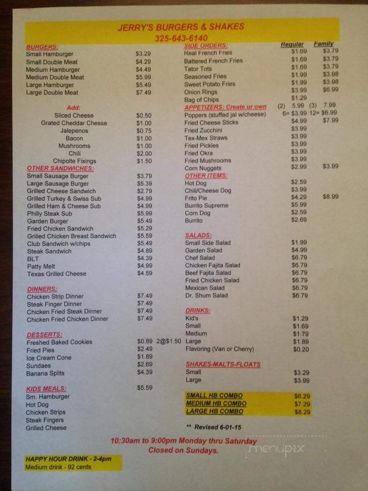 Jerry's Burgers & Shakes - Brownwood, TX menu_pic