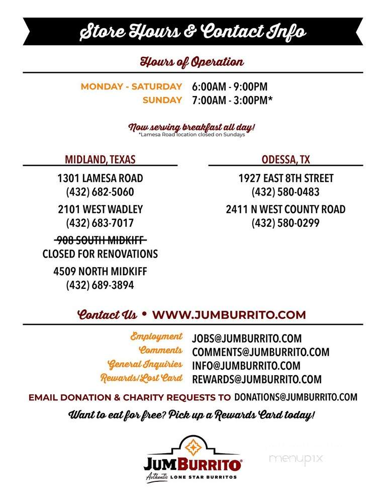 Jumburrito Mexican Food Restaurant - Midland, TX menu_pic