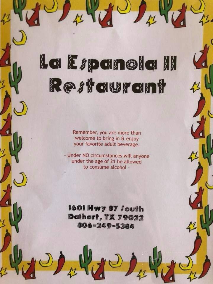 La Espanola - Dalhart, TX menu_pic