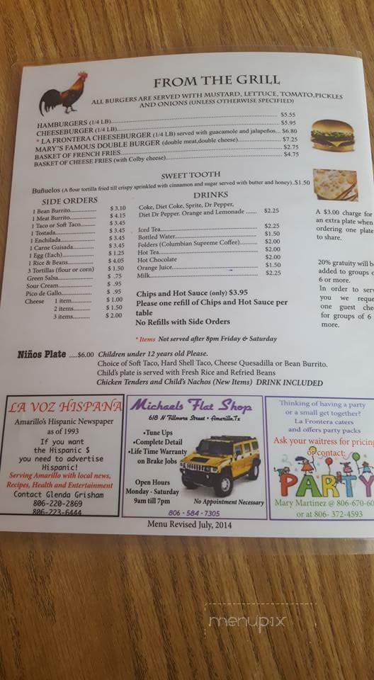 La Frontera - Amarillo, TX menu_pic