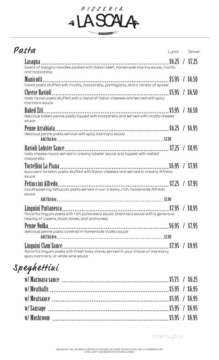 La Scala Italian Restaurant - Westlake, TX menu_pic