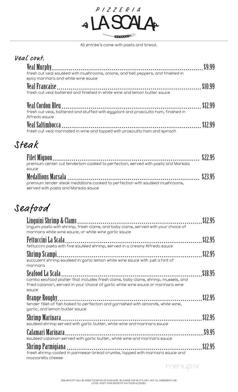La Scala Italian Restaurant - Westlake, TX menu_pic