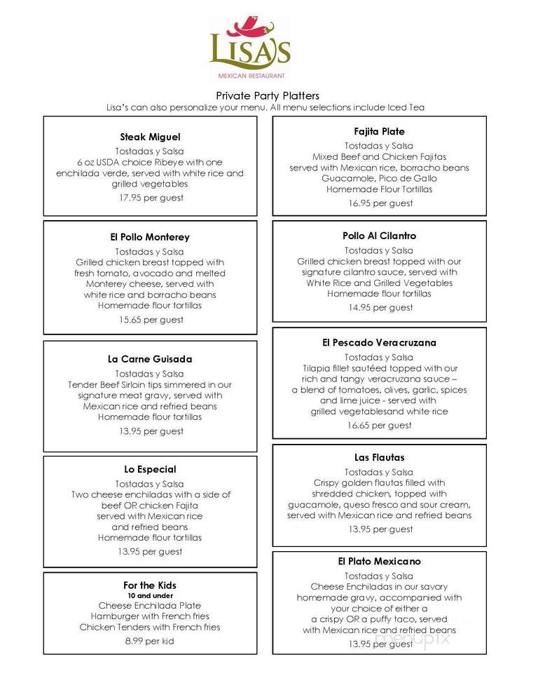 Lisa's Mexican Restaurant - San Antonio, TX menu_pic