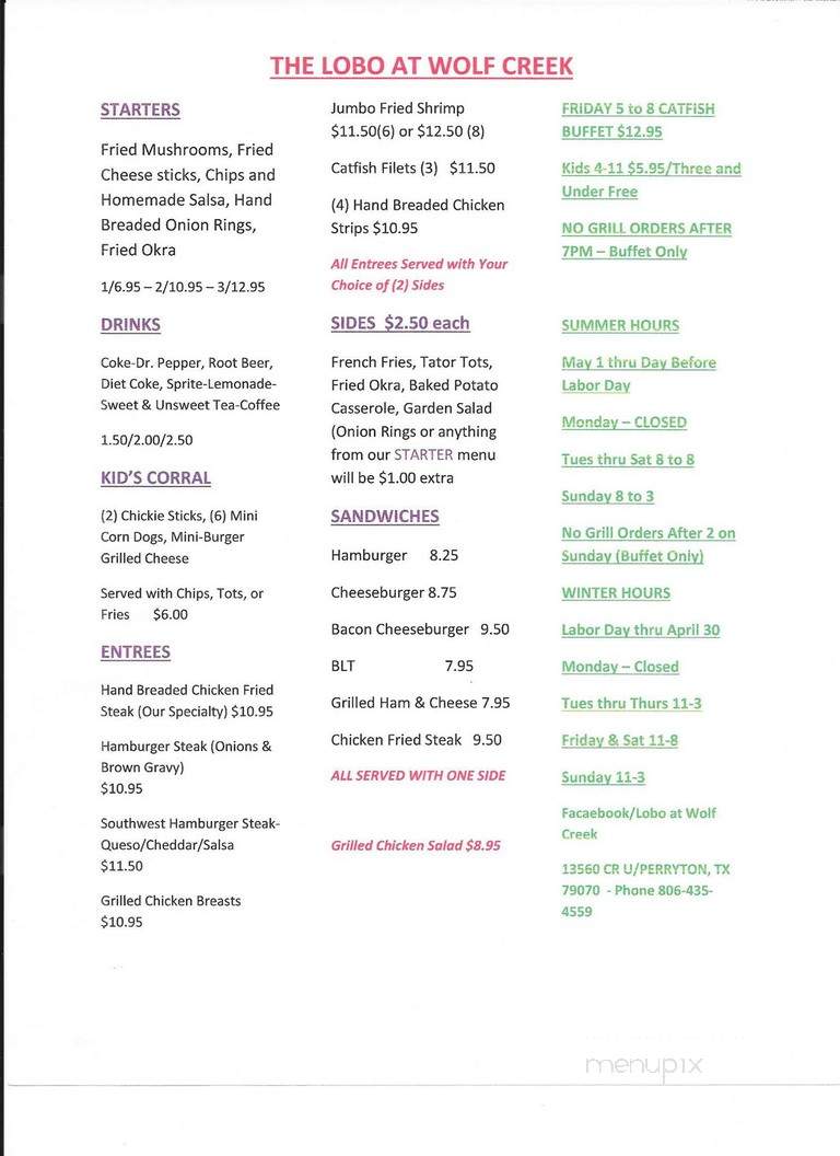 Lobo Restaurant - Perryton, TX menu_pic
