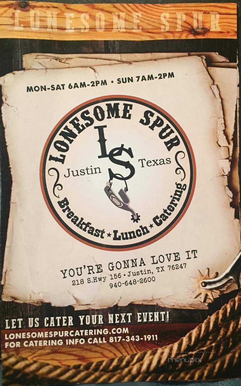 Lonesome Spur Cafe - Justin, TX menu_pic