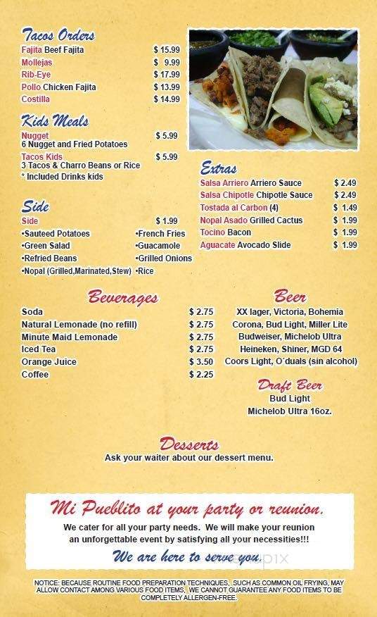 Mi Pueblito Restaurant - Brownsville, TX menu_pic