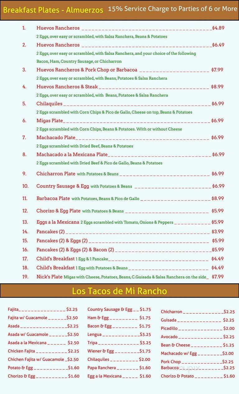 Mi Rancho Mexican Restaurant - San Antonio, TX menu_pic