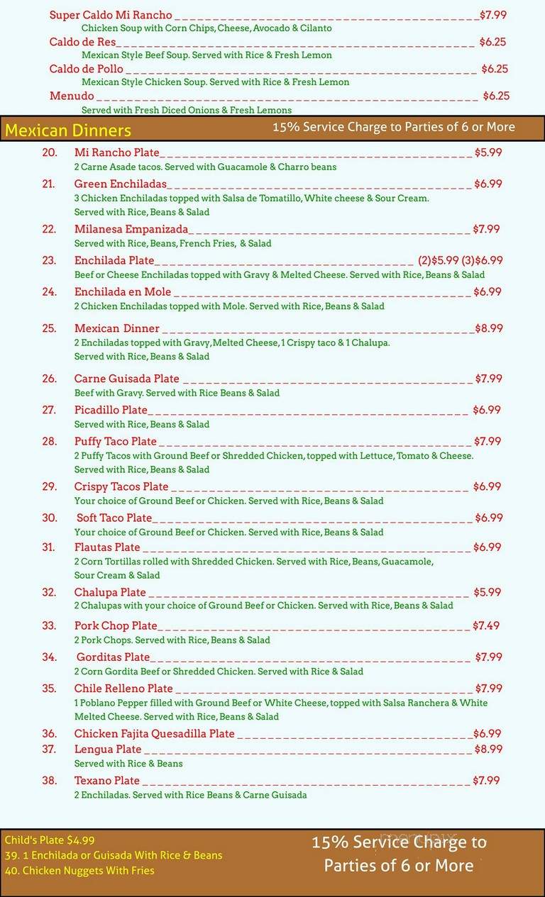 Mi Rancho Mexican Restaurant - San Antonio, TX menu_pic