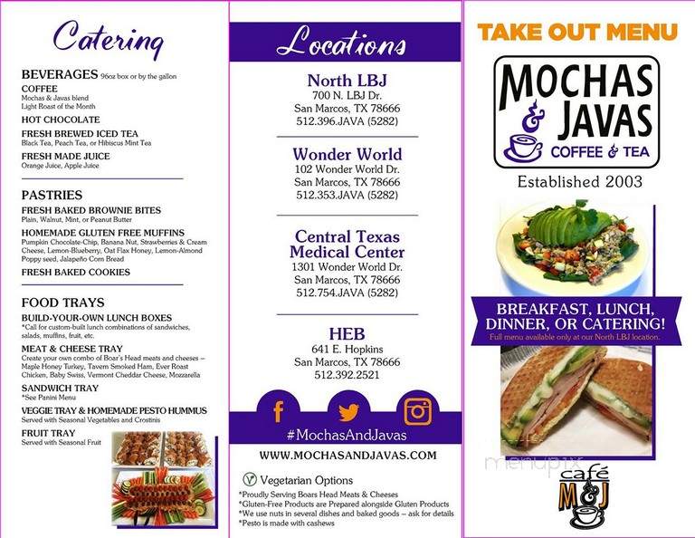 Mocha's Java's At Vlg At South - San Marcos, TX menu_pic